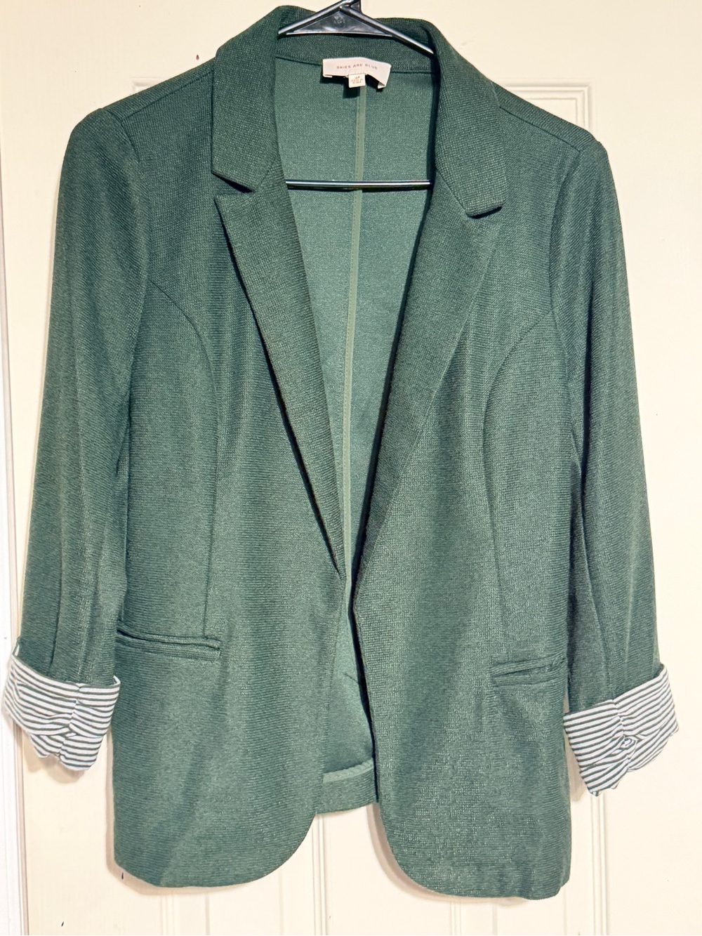 Skies Are Blue Green Open-Front Blazer